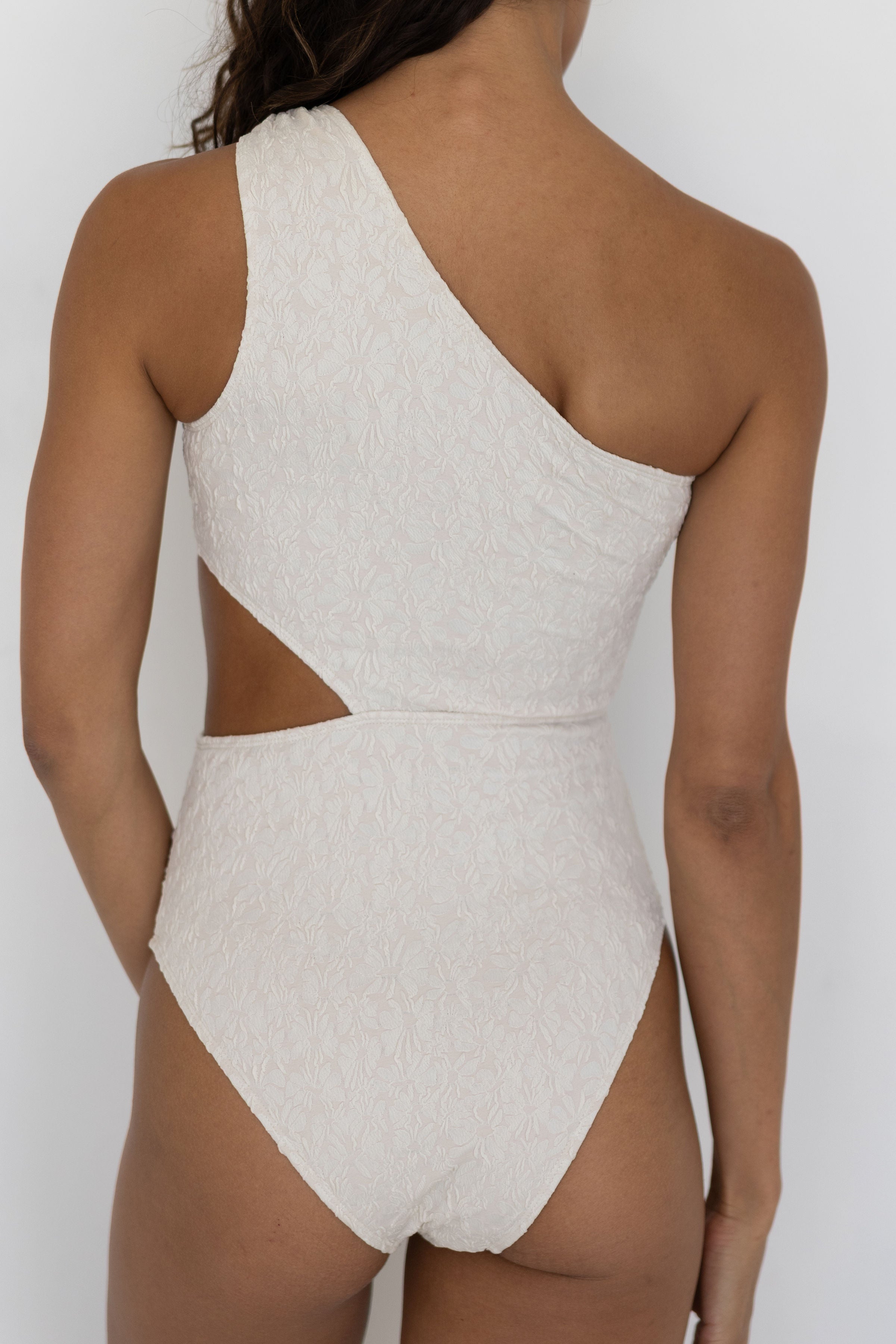 Lucia One Piece Swimsuit | One Shoulder Textured Beige Swimsuit for Women