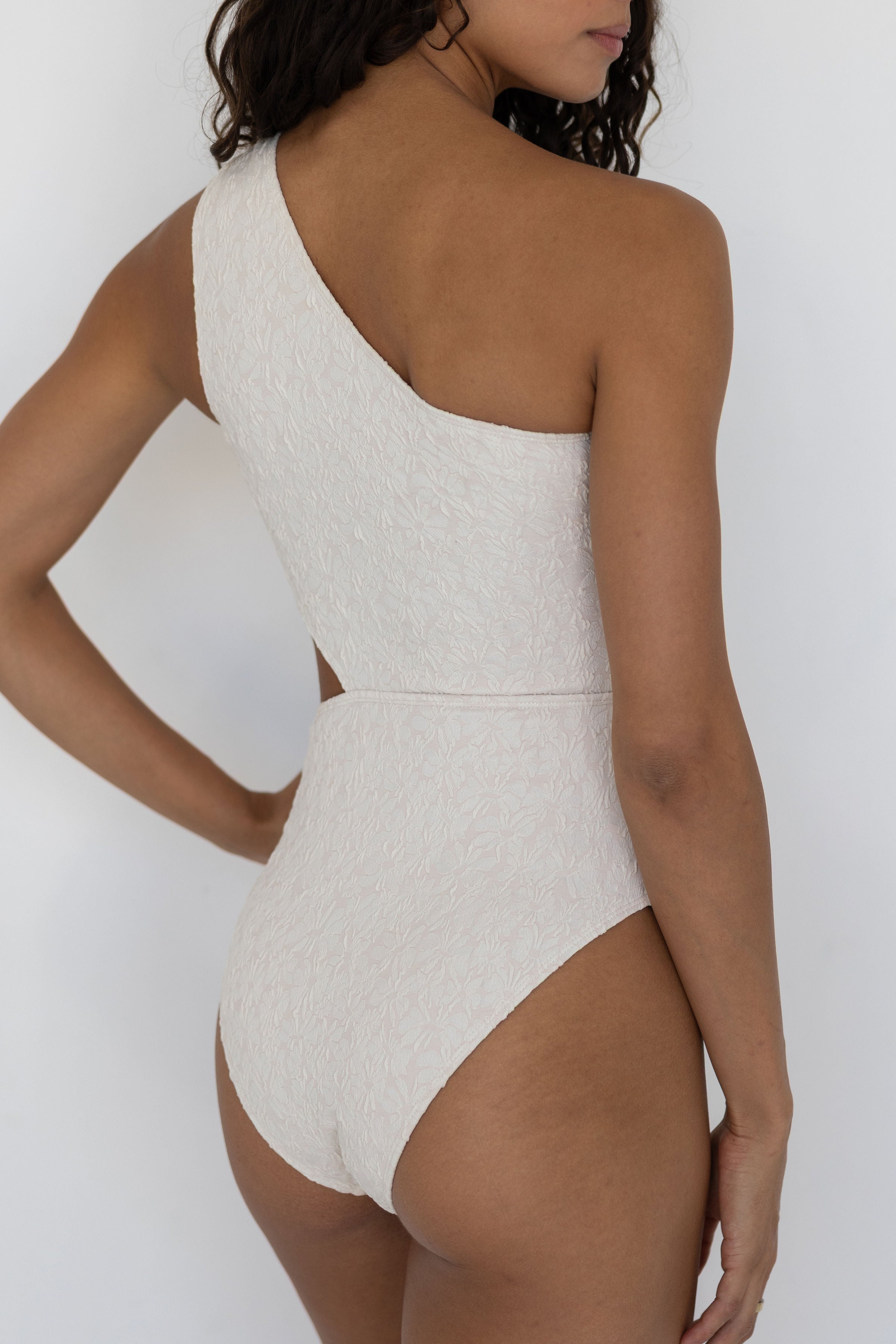 Lucia One Piece Swimsuit | One Shoulder Textured Beige Swimsuit for Women