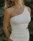 Beige Floral Textured One Piece Swimsuit