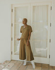 Stretchy and adjustable green pajama pant for women.
