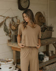 Brown bamboo matching sleepwear set for women.