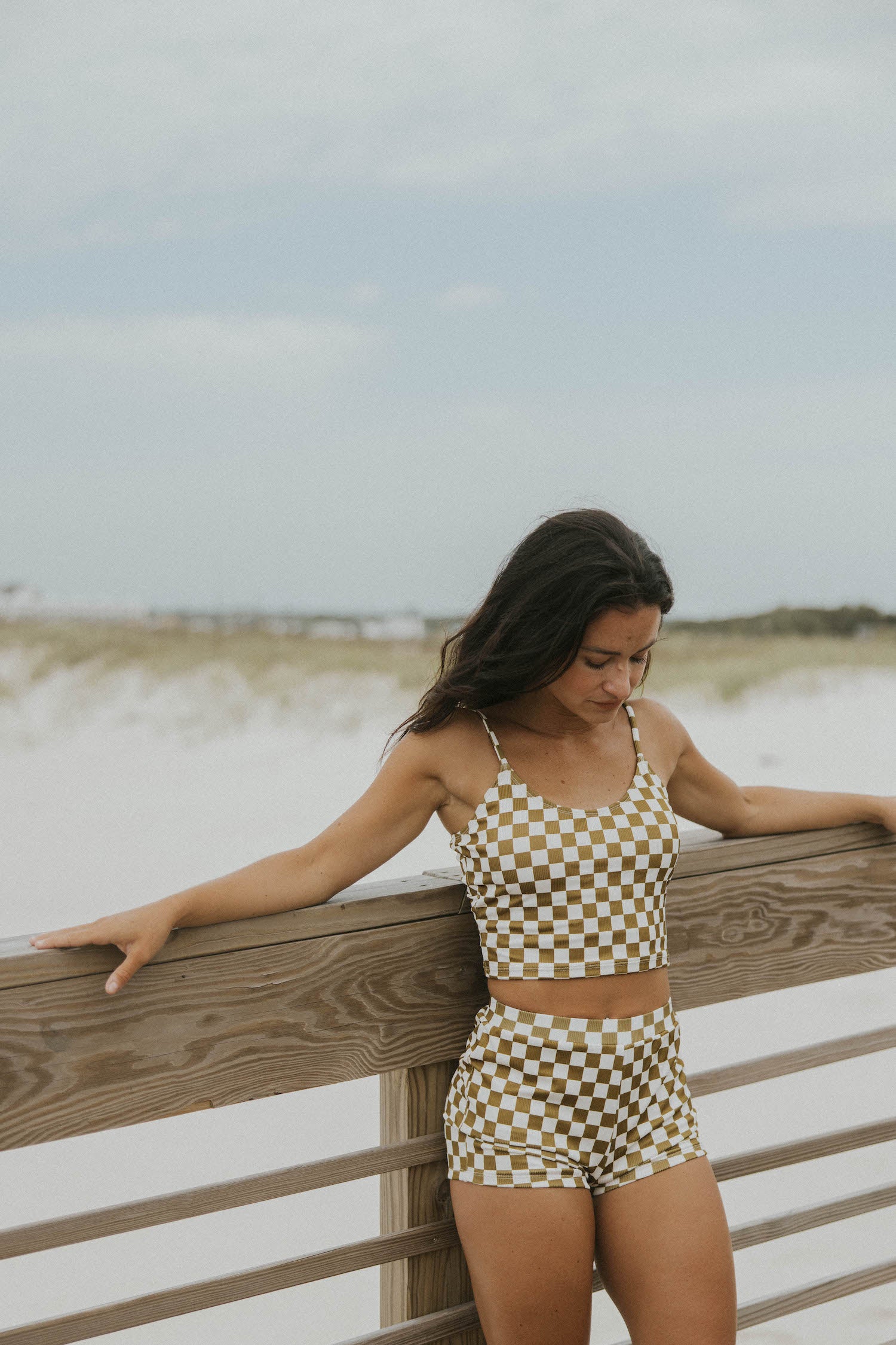 high waisted swim shorts modest vintage trendy checkered pattern bikini bottoms