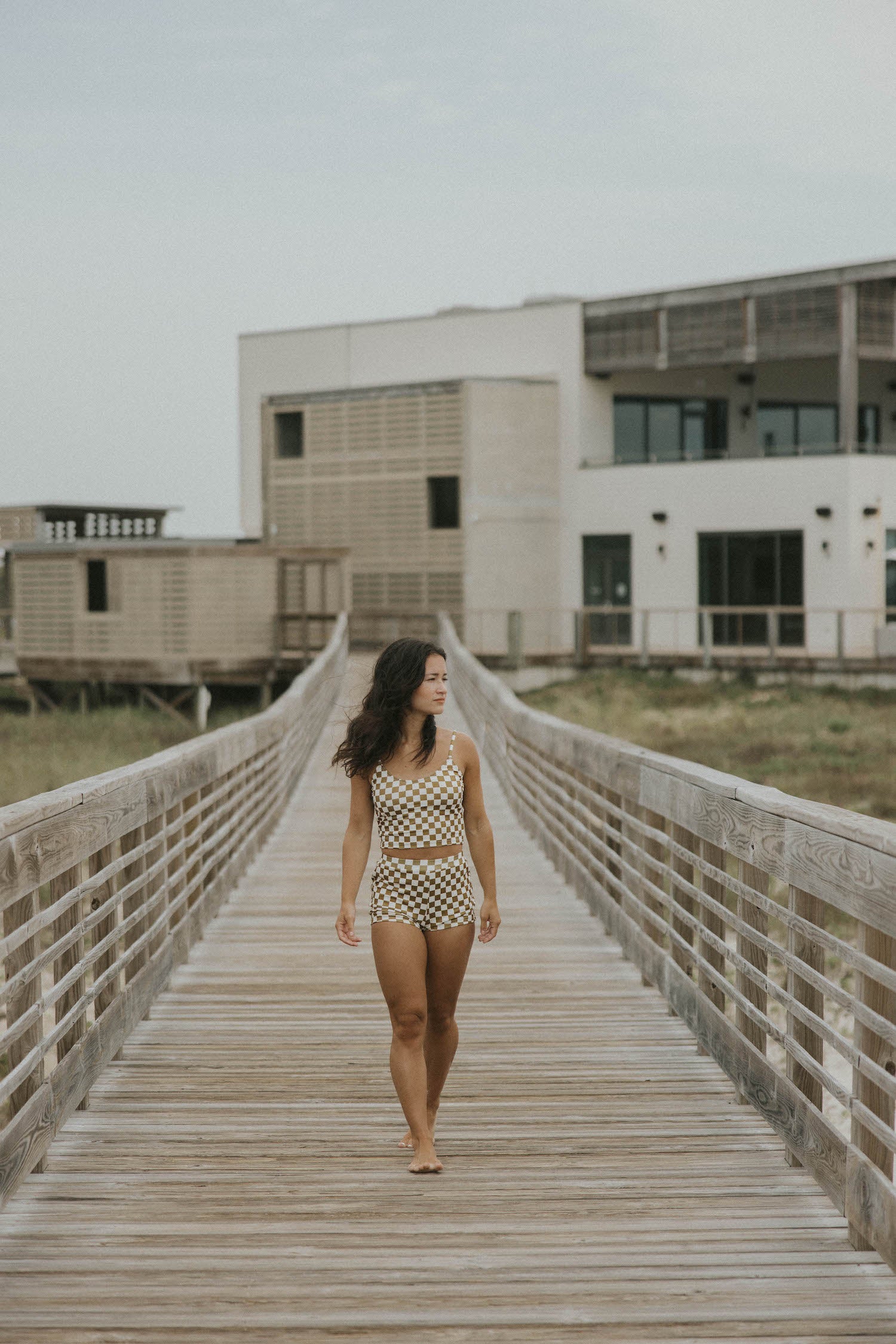 high waisted swim shorts modest vintage trendy checkered pattern bikini bottoms