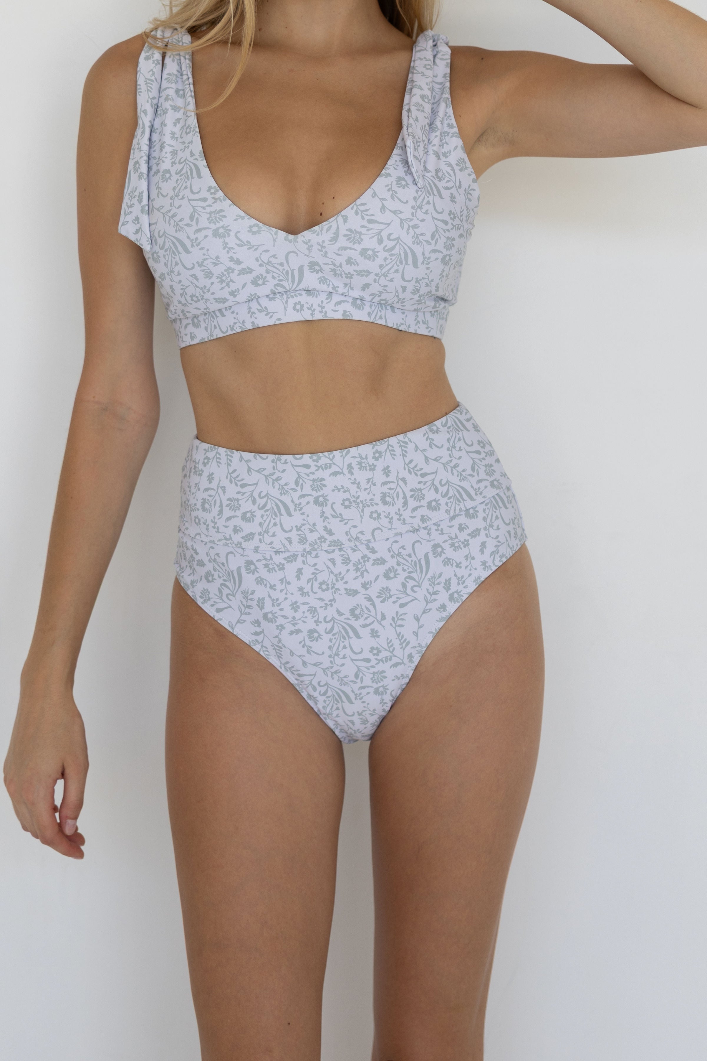 Magnolia High Waisted Bottoms | White Floral Bikini Bottoms