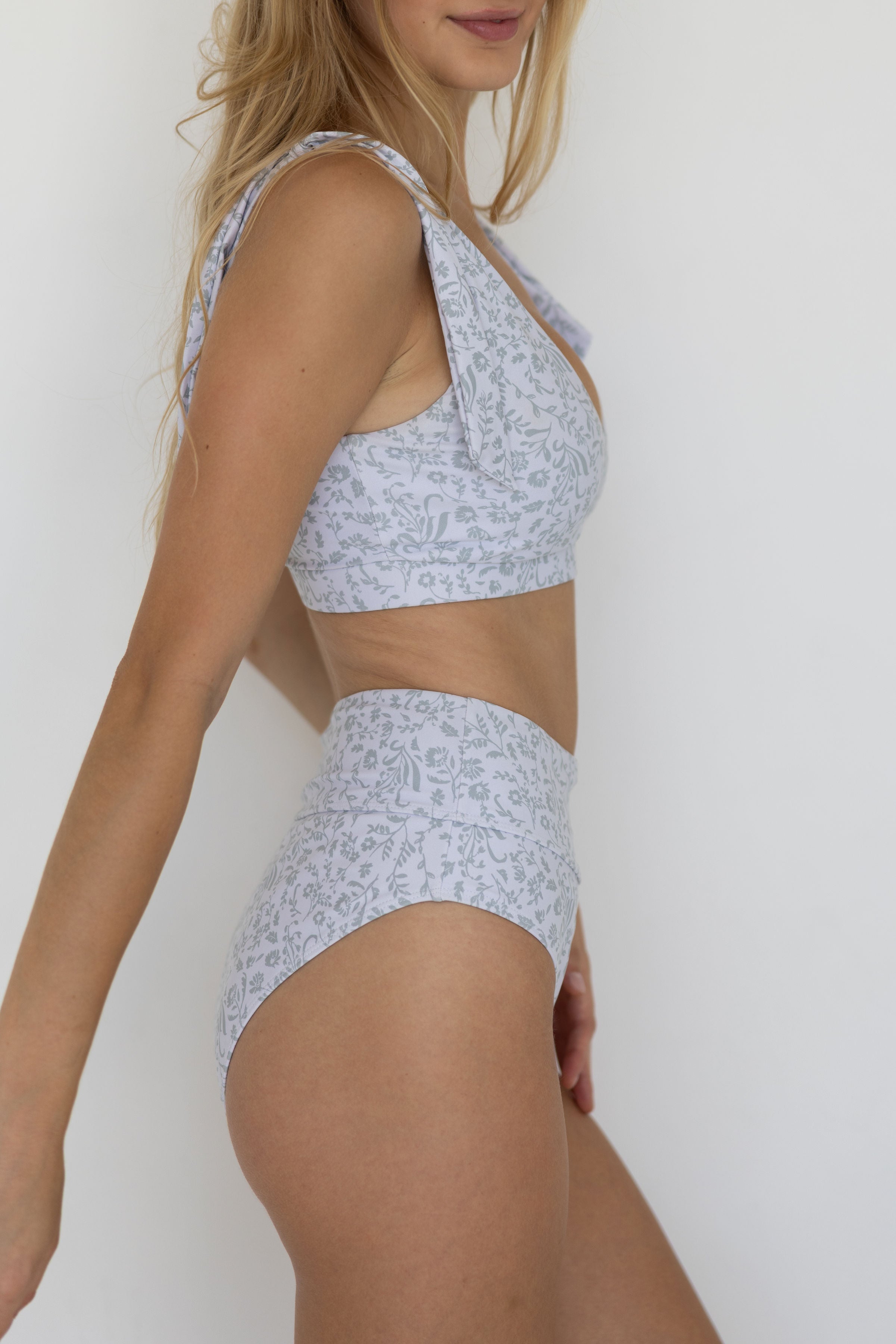 Magnolia High Waisted Bottoms | White Floral Bikini Bottoms