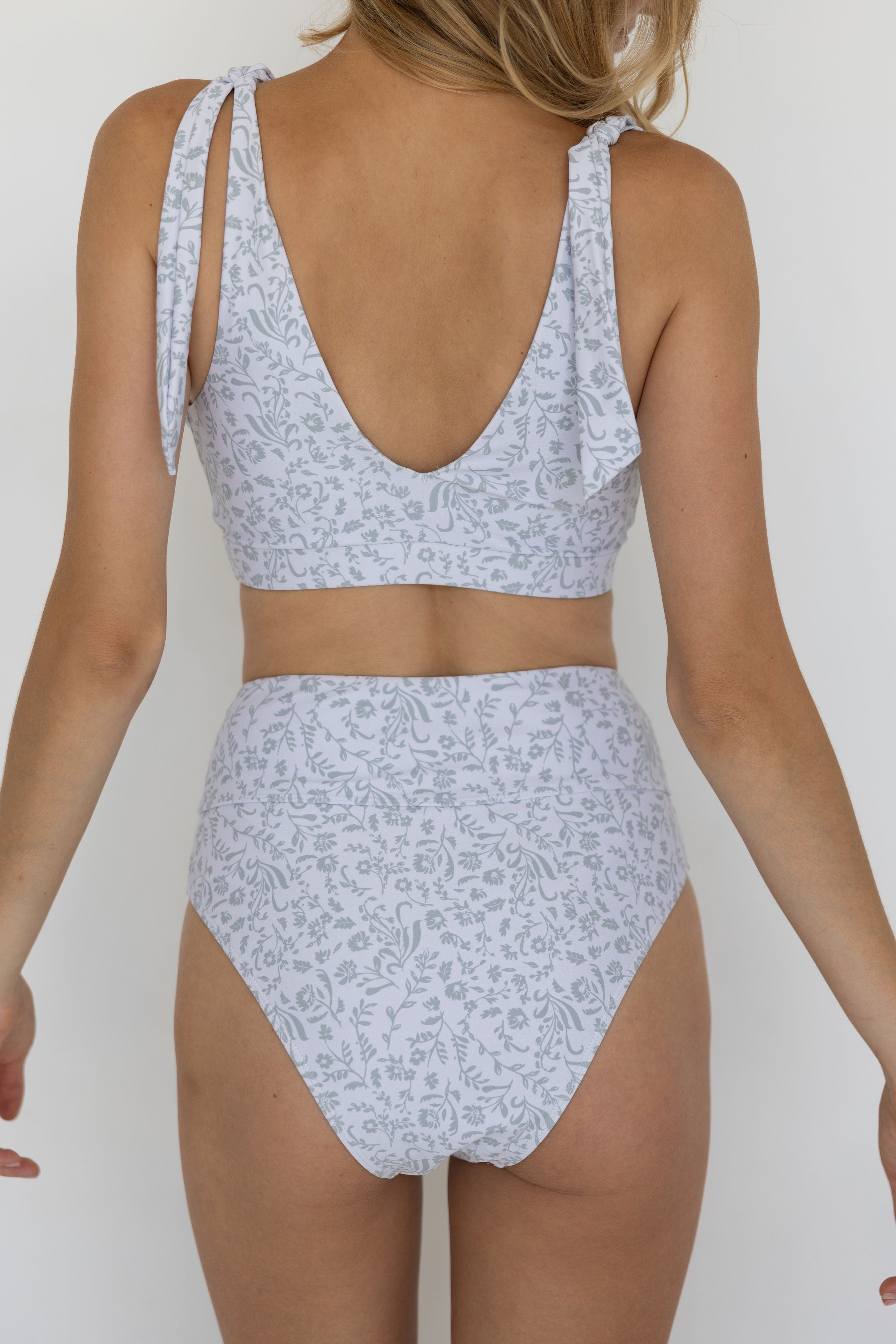 Magnolia High Waisted Bottoms | White Floral Bikini Bottoms