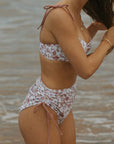 Cute toile print tie strap bikini