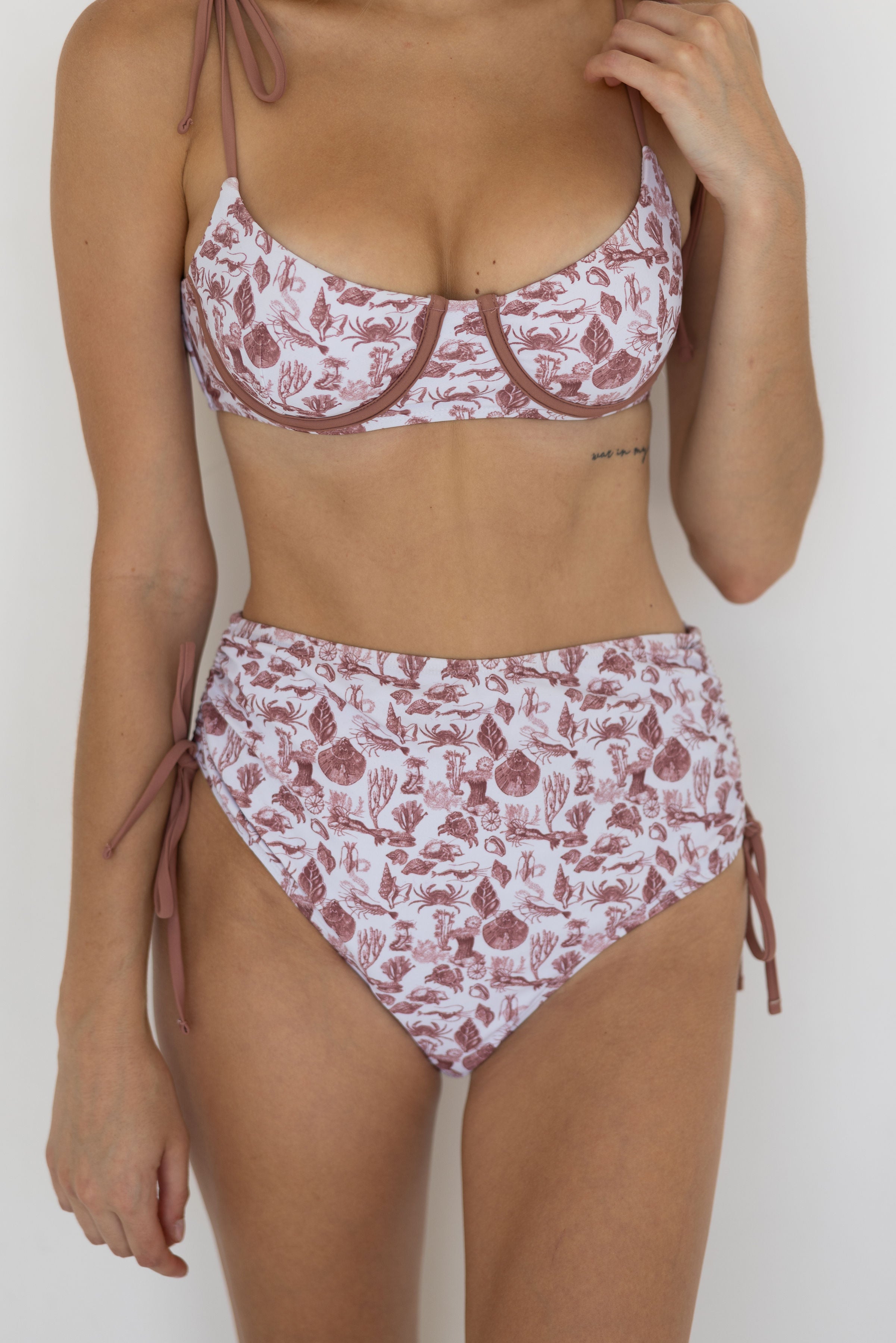 Marina High Waisted Bottoms | Adjustable Tie Coastal Print Swim Bottoms