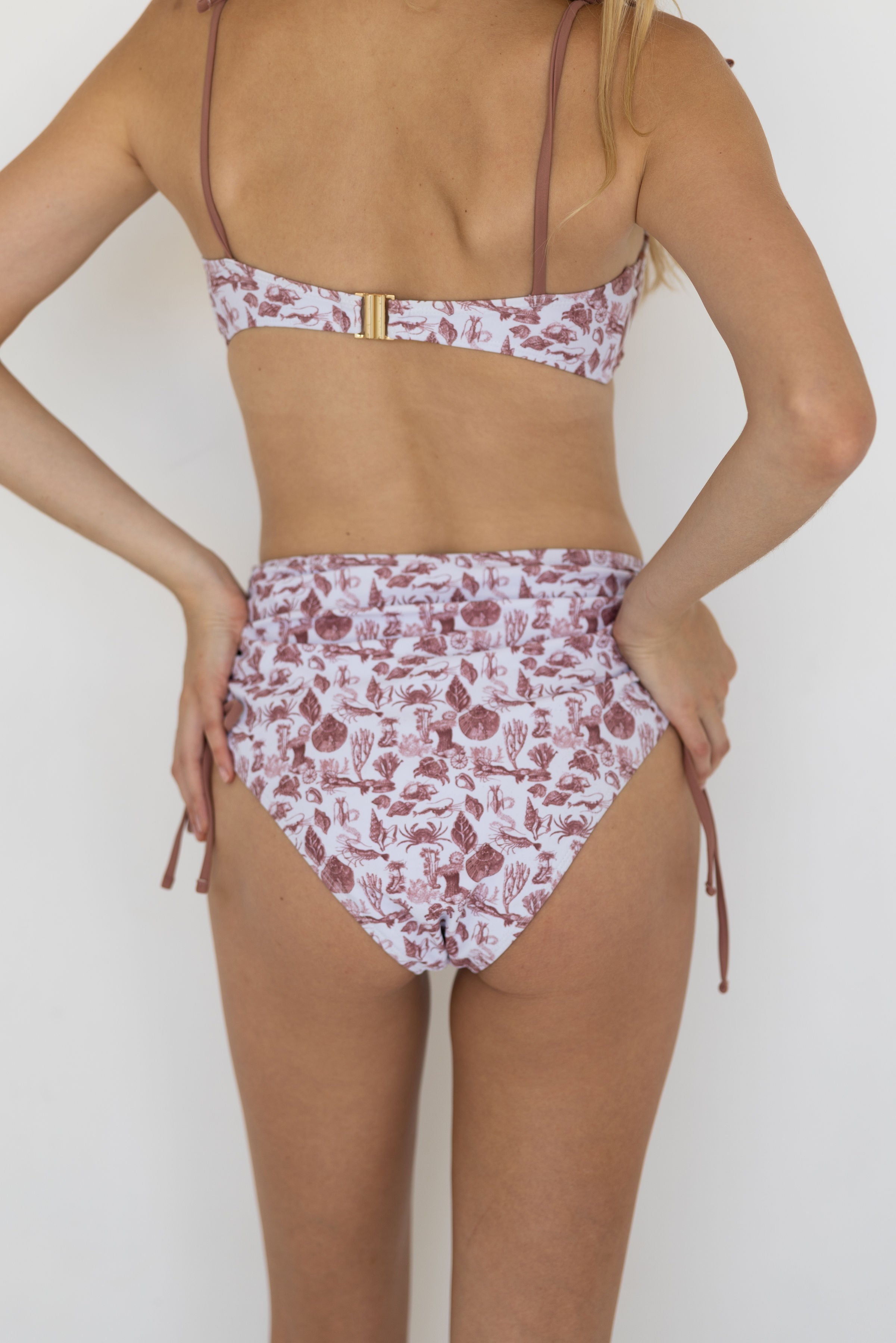 Marina High Waisted Bottoms | Adjustable Tie Coastal Print Swim Bottoms