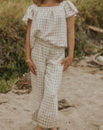Wide leg gingham pants for women.