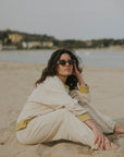 Jogger pant for women in neutral cream. 