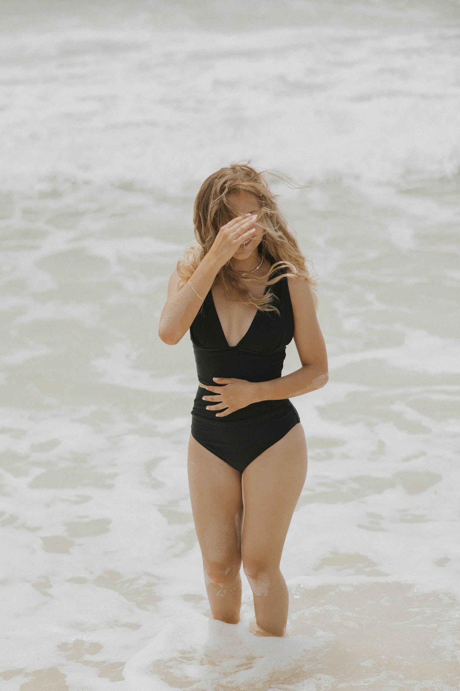 sexy swimwear black bikini plunge neck good coverage bikini top