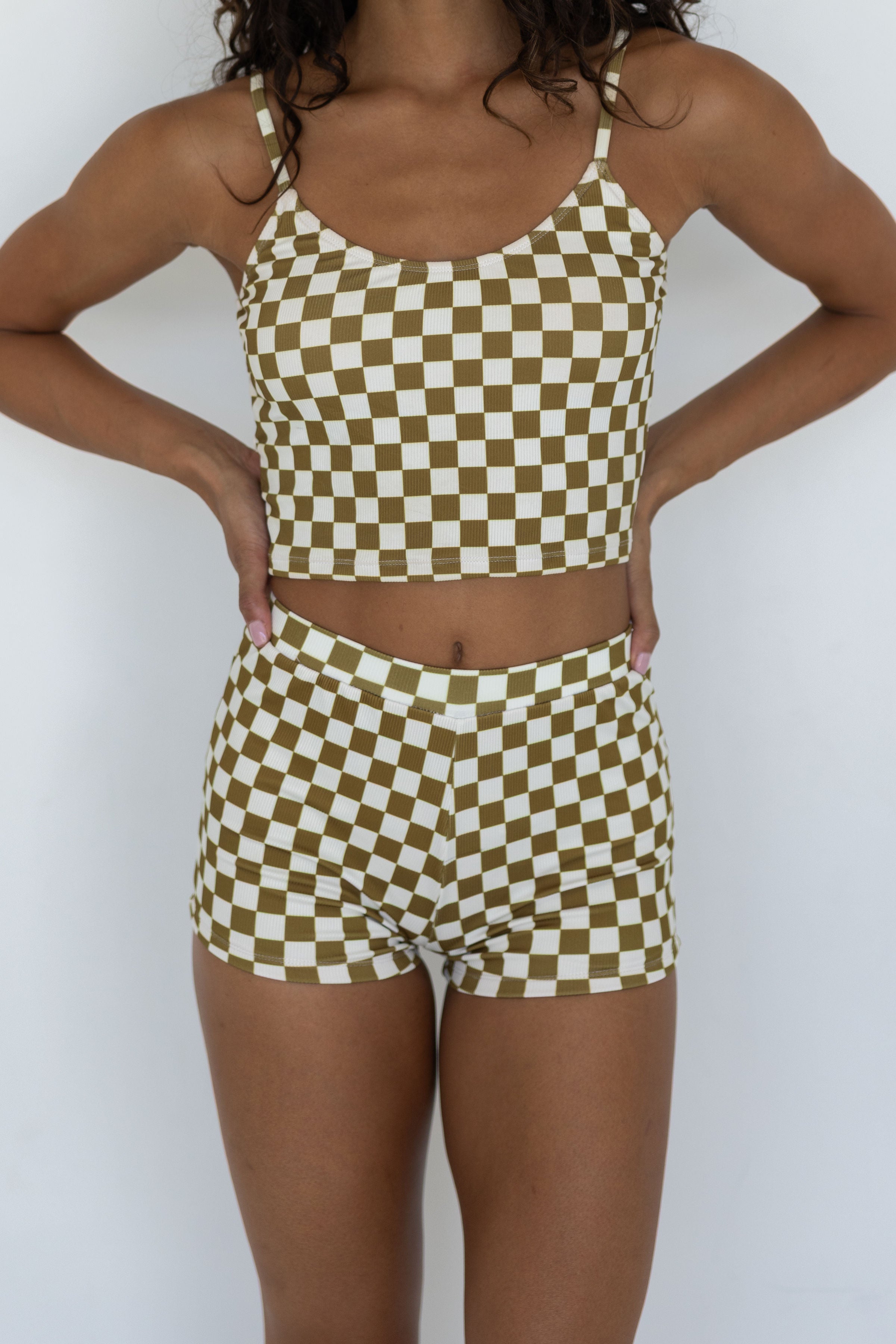 Myrtle High Waisted Shorts | Checkered Ribbed Women's Boy Swim Shorts