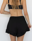 Obsidian High Waisted Swim Shorts | Ribbed Ruffled Swim Shorts with Built In Liner