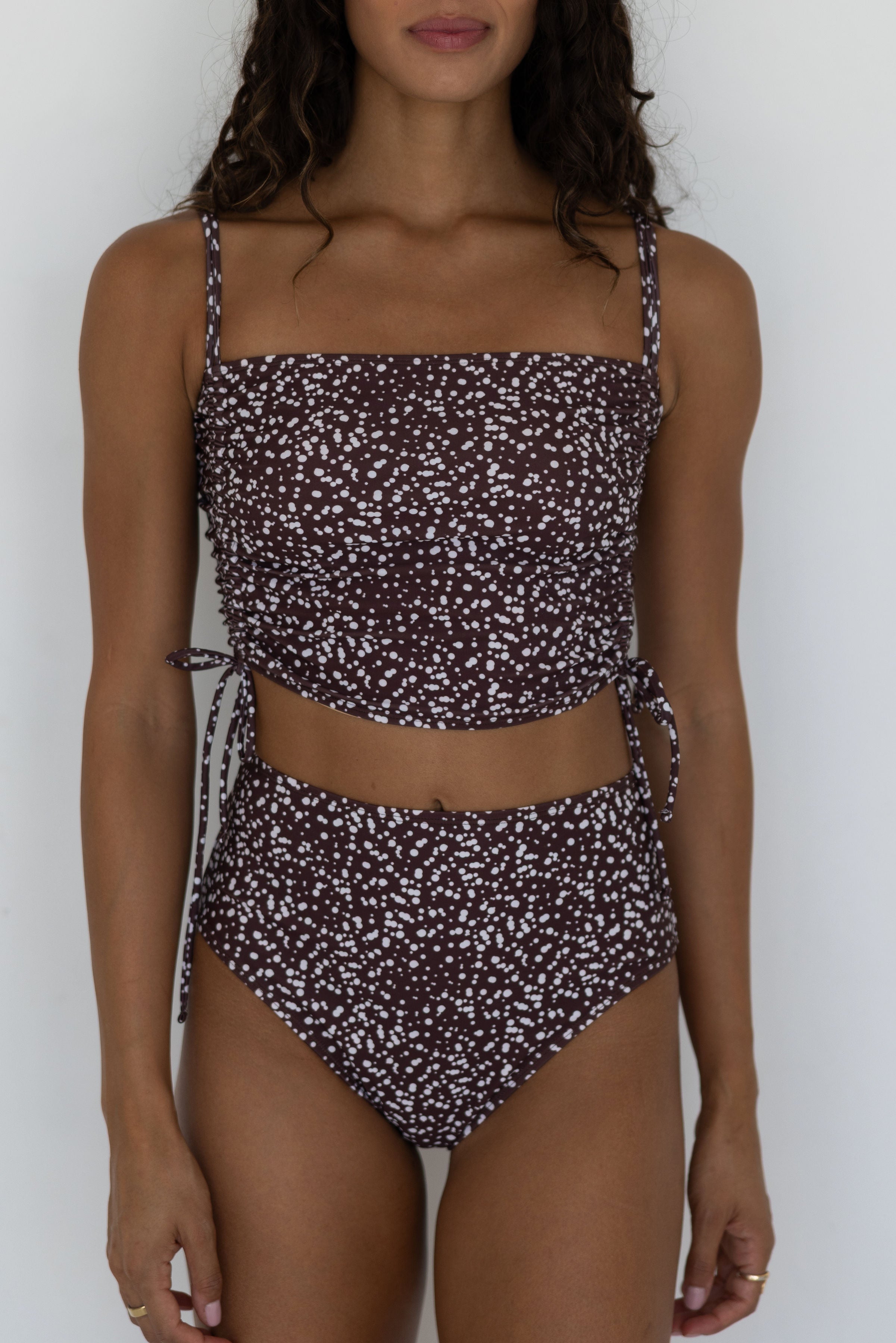 Olivia Tankini Top | Brown Speckled Straight Neck Adjustable Bikini Top