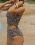 Polka dot neutral dark brown adjustable tankini