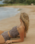 Full coverage polka dot dark brown bikini