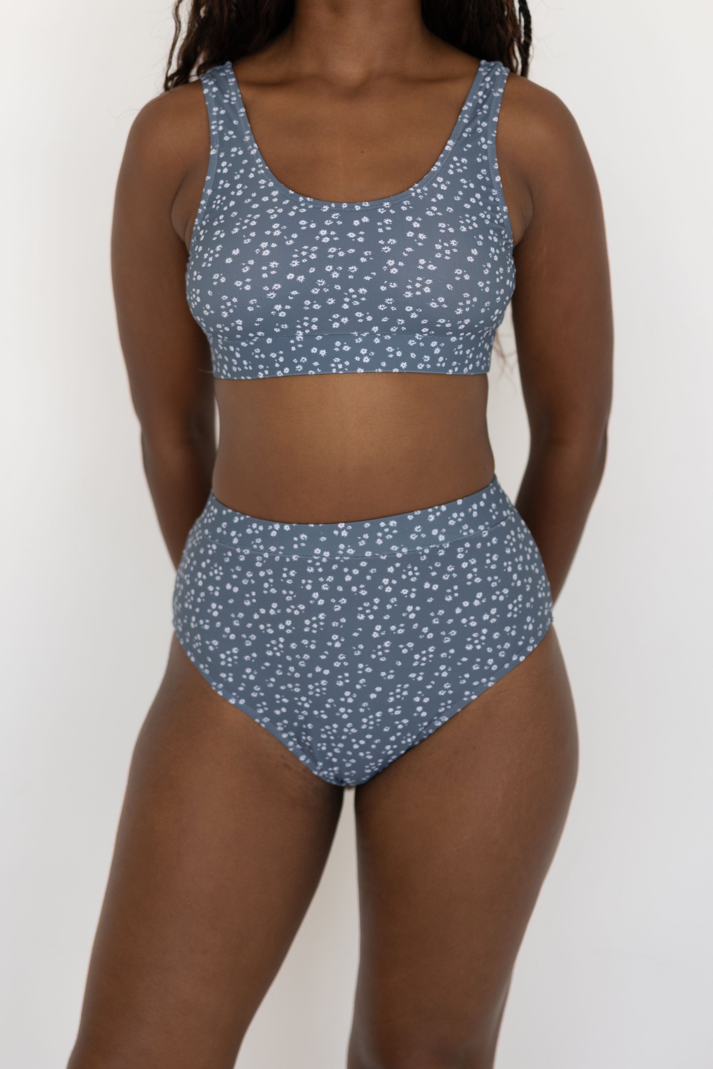 Pacific High Waisted Bottoms | Blue Ditsy Floral Swim Bottoms