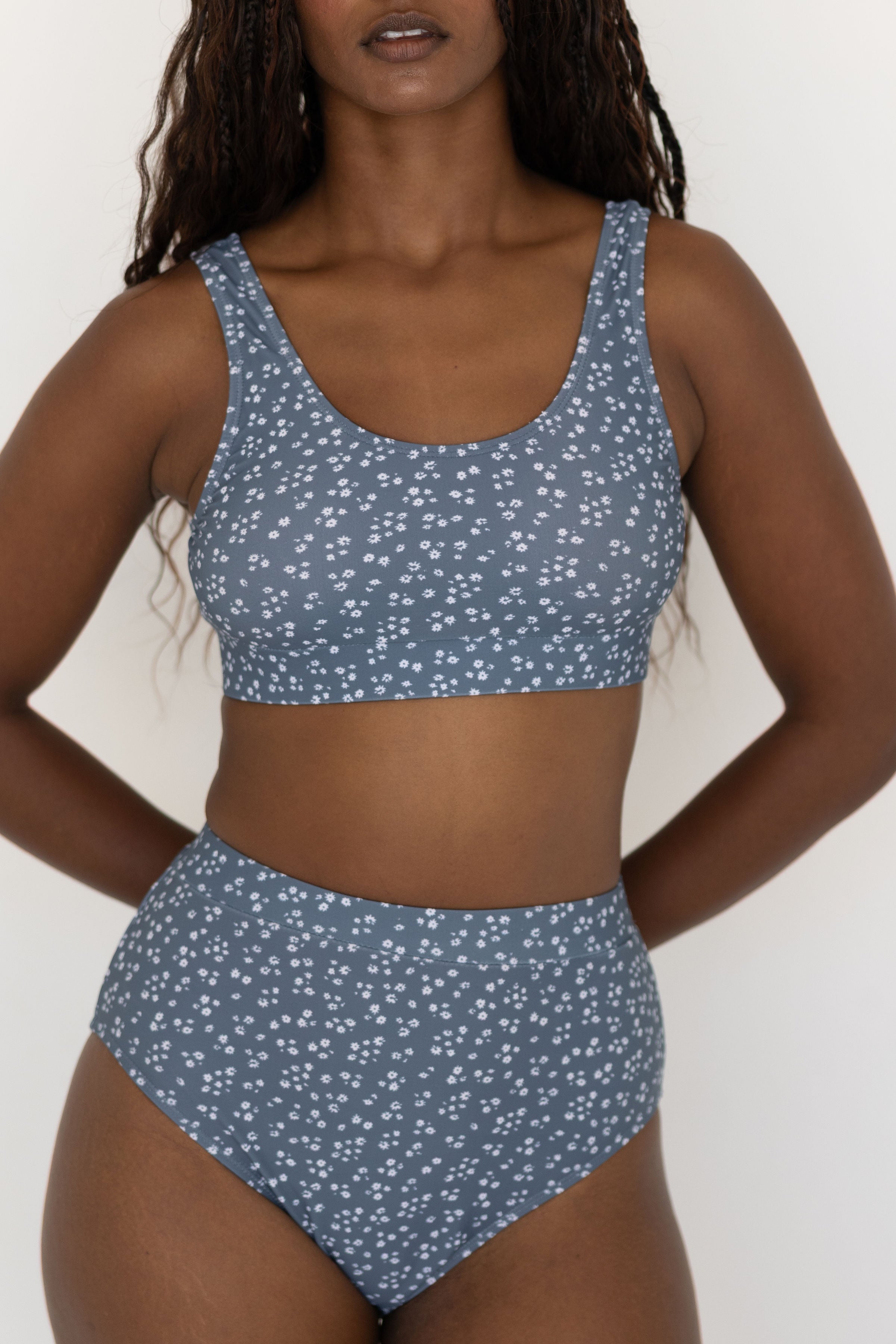 Pacific Bikini Top | Blue Athletic Scoop Neck Bikini Top
