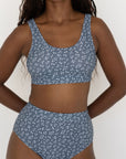 Pacific Bikini Top | Blue Athletic Scoop Neck Bikini Top