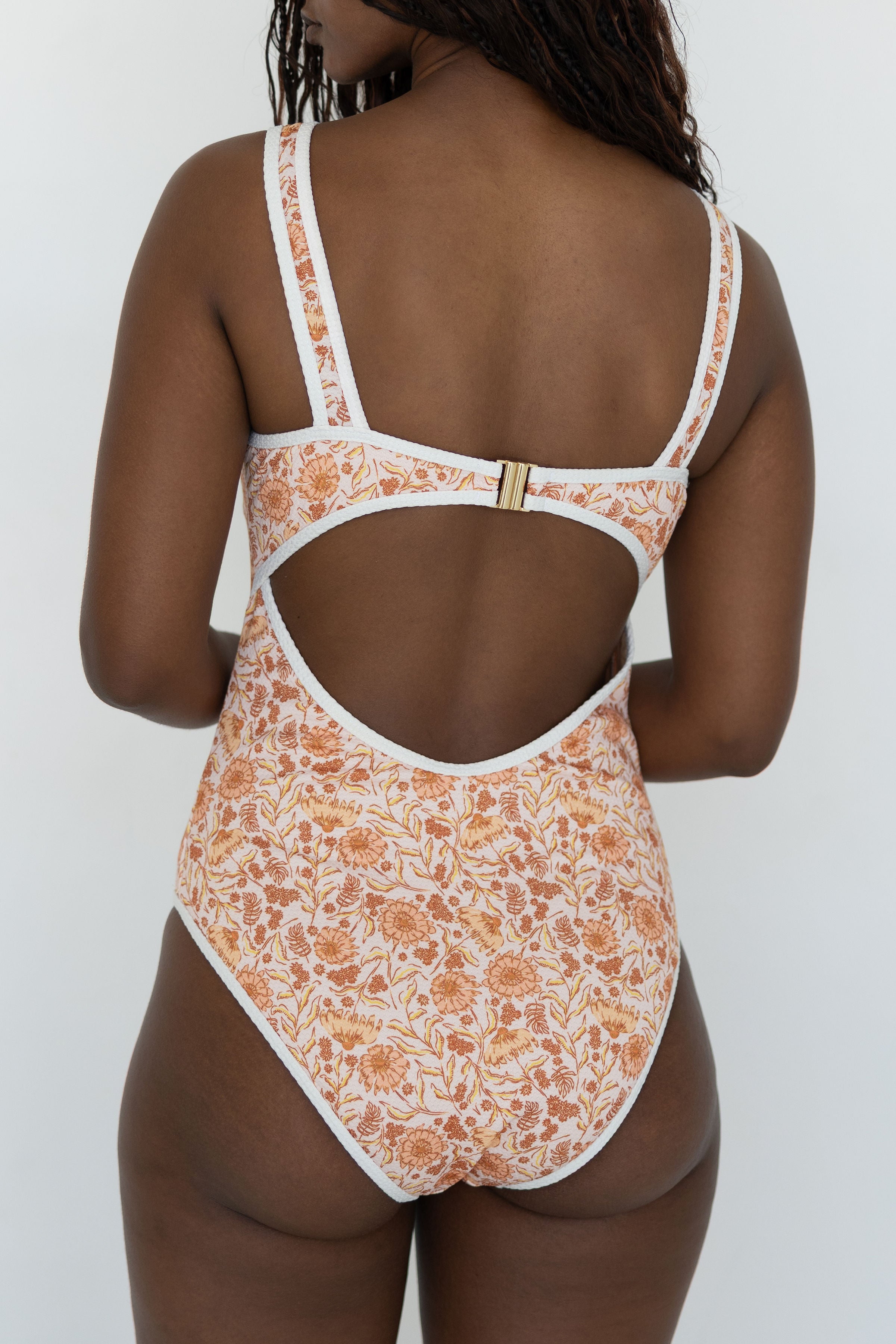 Paisley One Piece | Retro Floral Swimsuit with Open Back
