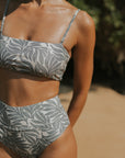 Full Coverage Leaf Detail High Waisted Swim Bottoms