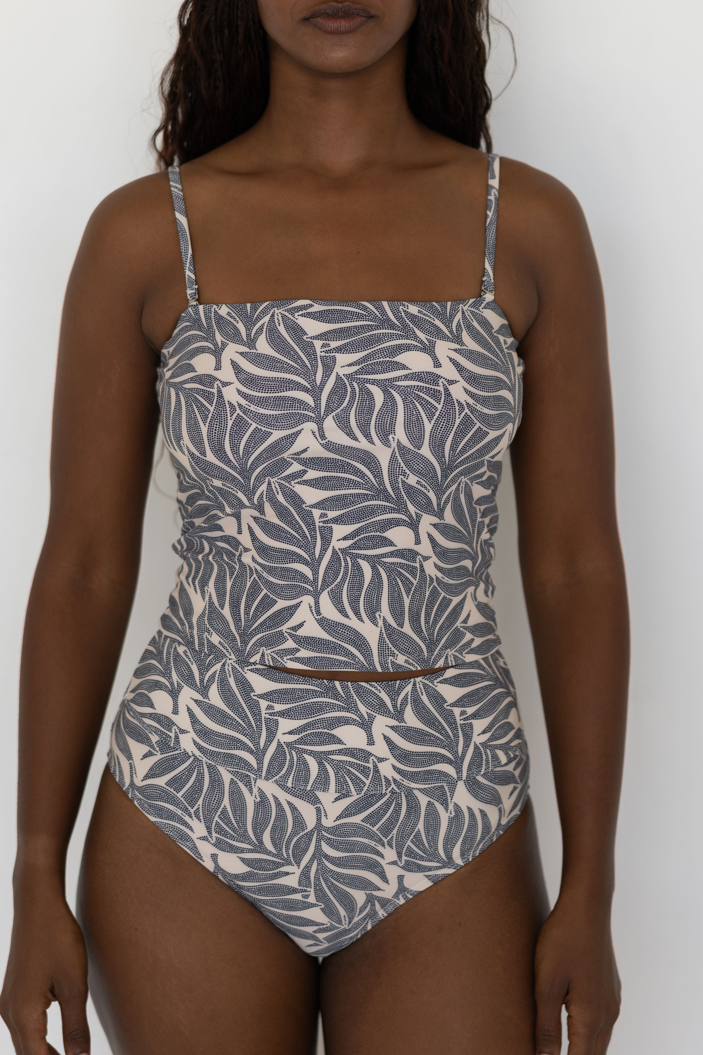 Palma Top | Leaf Print Straight Neck Tankini Top