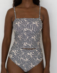 Palma Top | Leaf Print Straight Neck Tankini Top