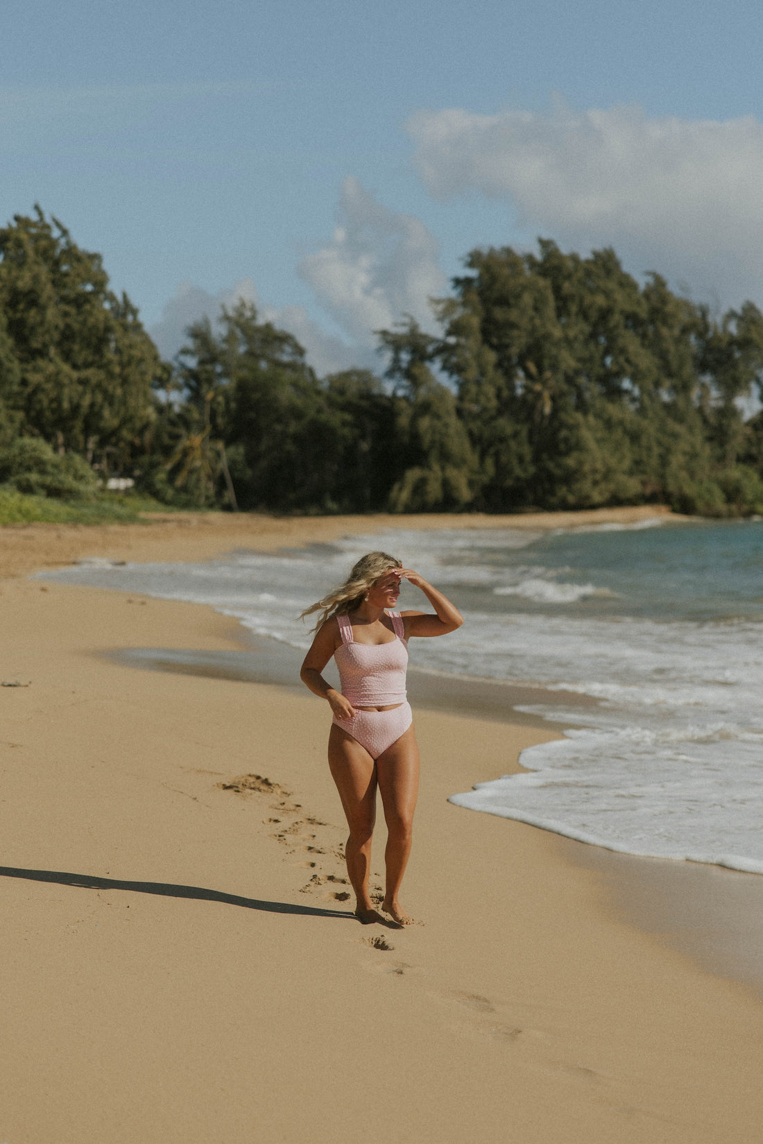 Light Pink Bubble Grid Picot Bowknot Tankini Top
