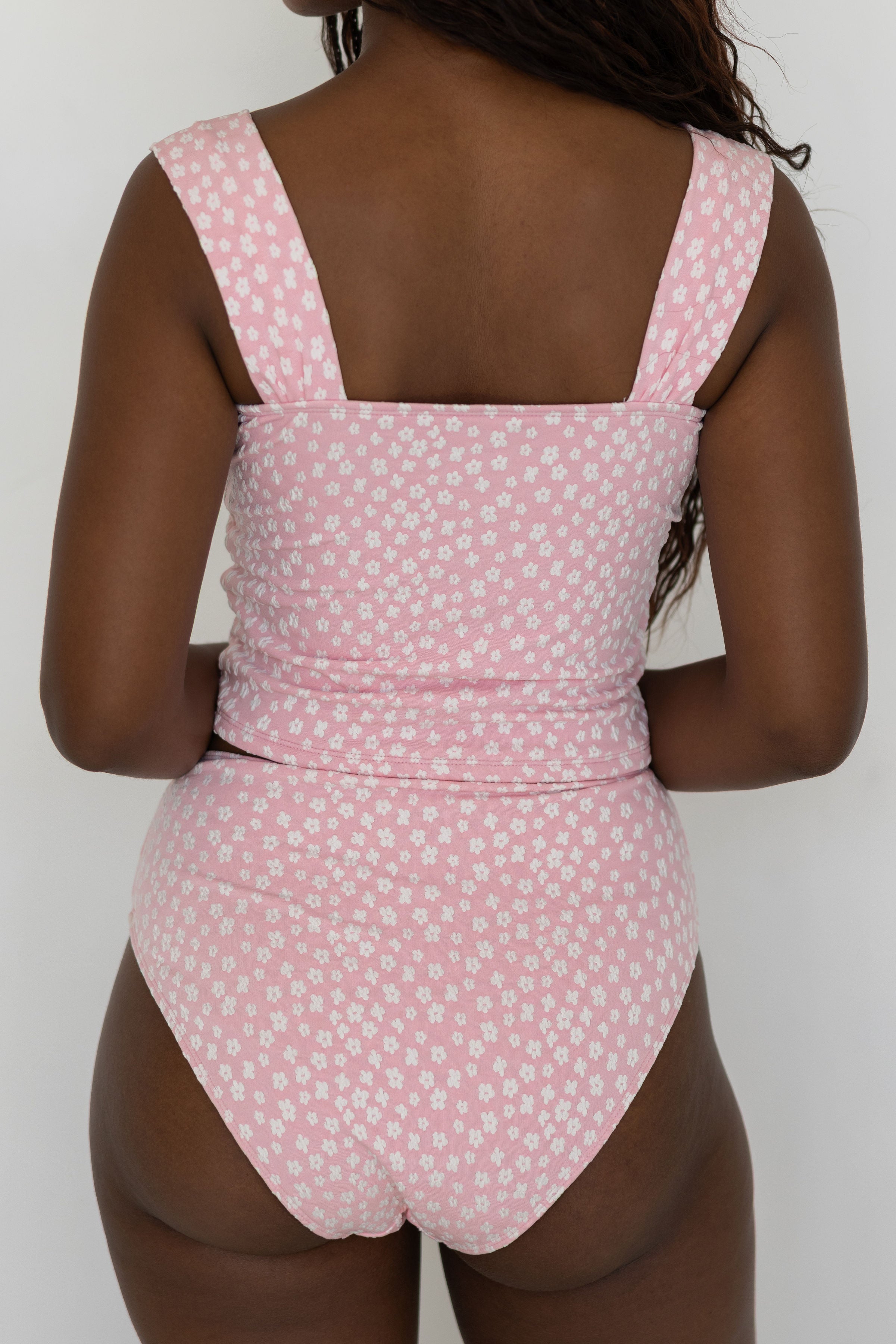 Peony Top | Textured Pink Floral Tankini Top