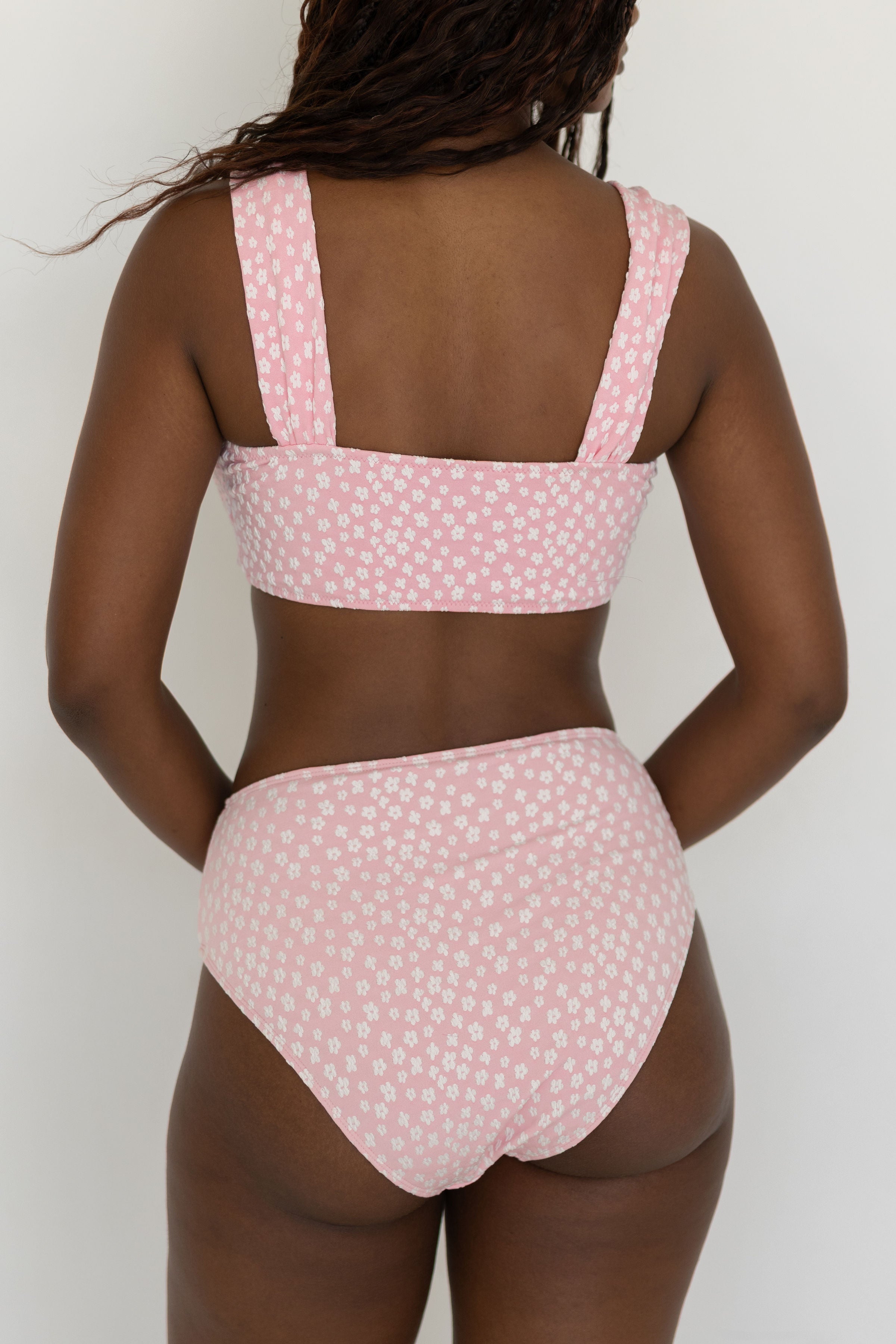 Peony High Waisted Bottoms | Textured Floral Ruched Swim Bottoms