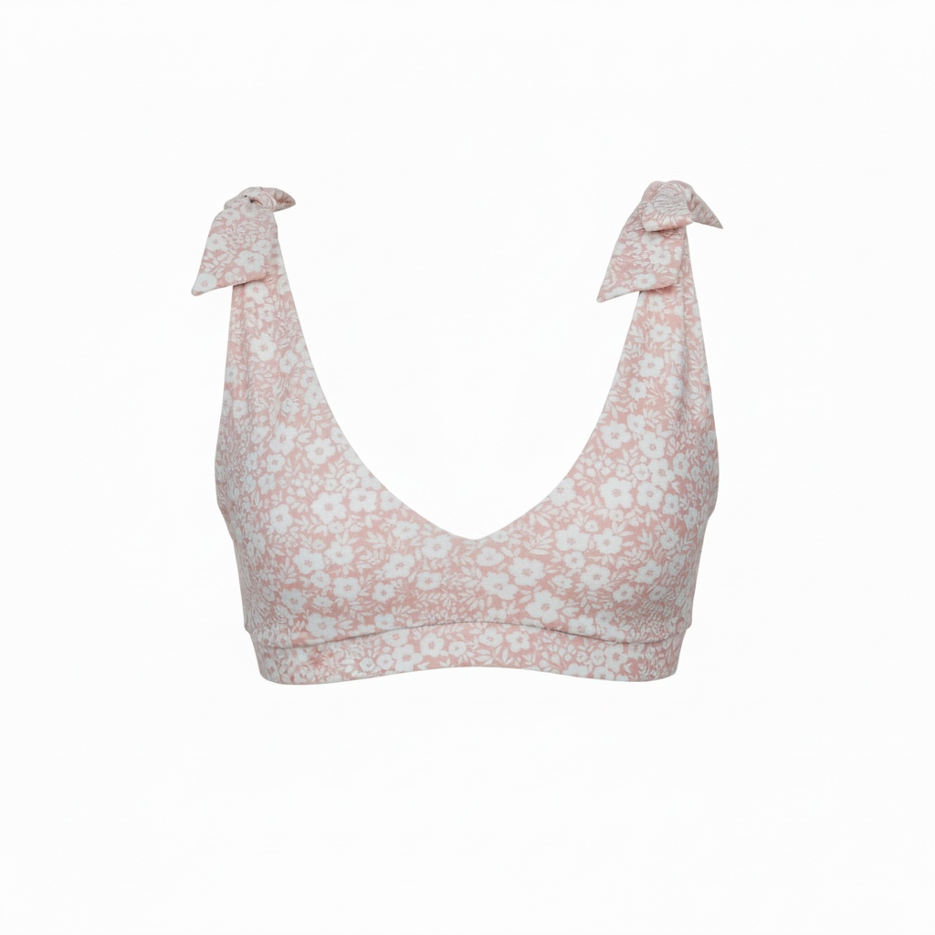Blush Bikini Top | Pale Pink Floral V-Neck Swim Top