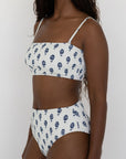 Porto High Waisted Bottoms | White Floral Shirred Bikini Bottoms