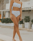 White and Navy Nautical Modest Bikini Set