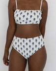 Porto High Waisted Bottoms | White Floral Shirred Bikini Bottoms