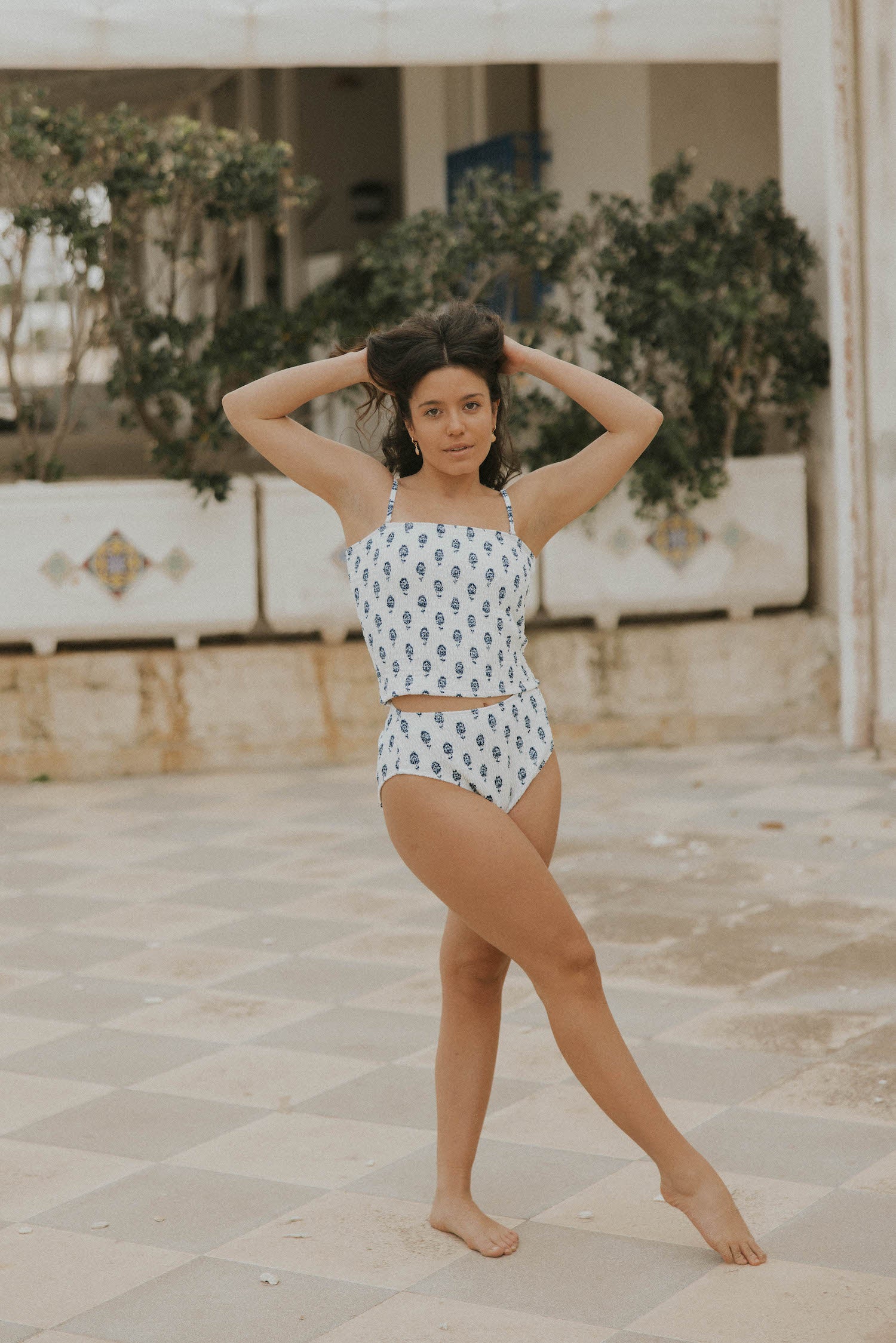 White Floral Modest Full Coverage Bikini Set