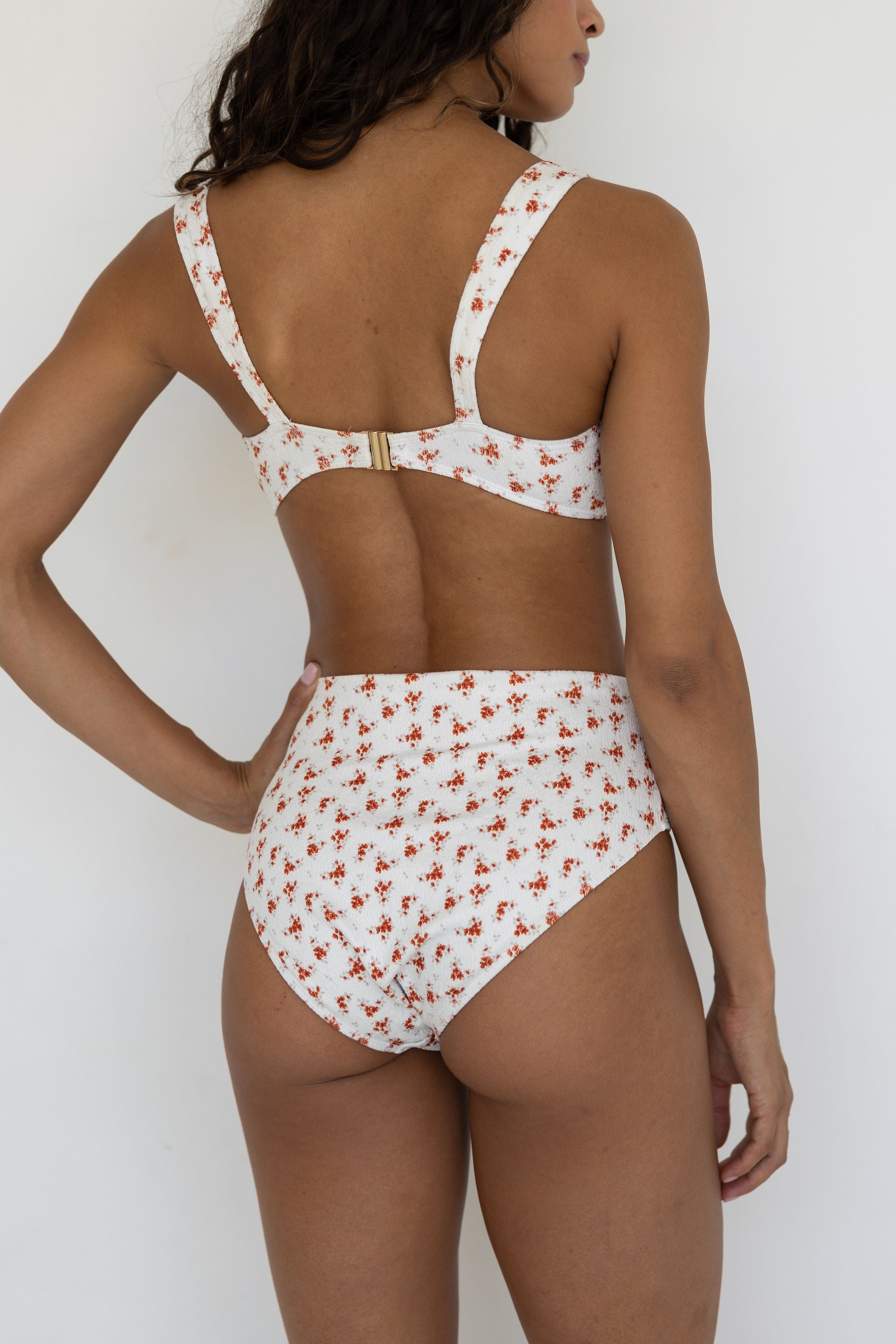 Rosie High Waisted Bottoms | Red Dainty Floral Full Coverage Swim Bottoms