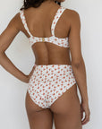 Rosie High Waisted Bottoms | Red Dainty Floral Full Coverage Swim Bottoms