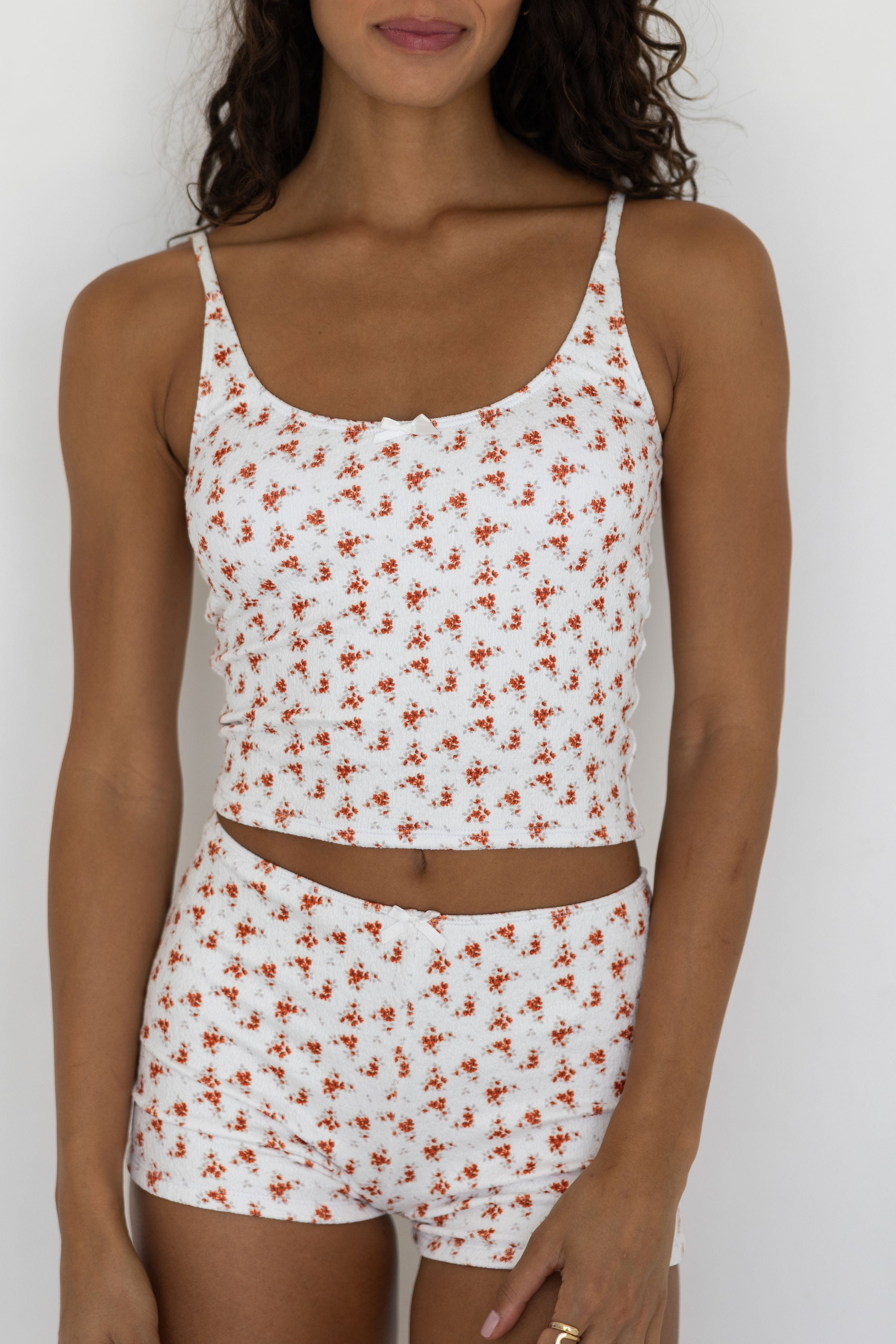 Rosie Tankini Top | Red and White Floral Scoop Neck Tankini Top