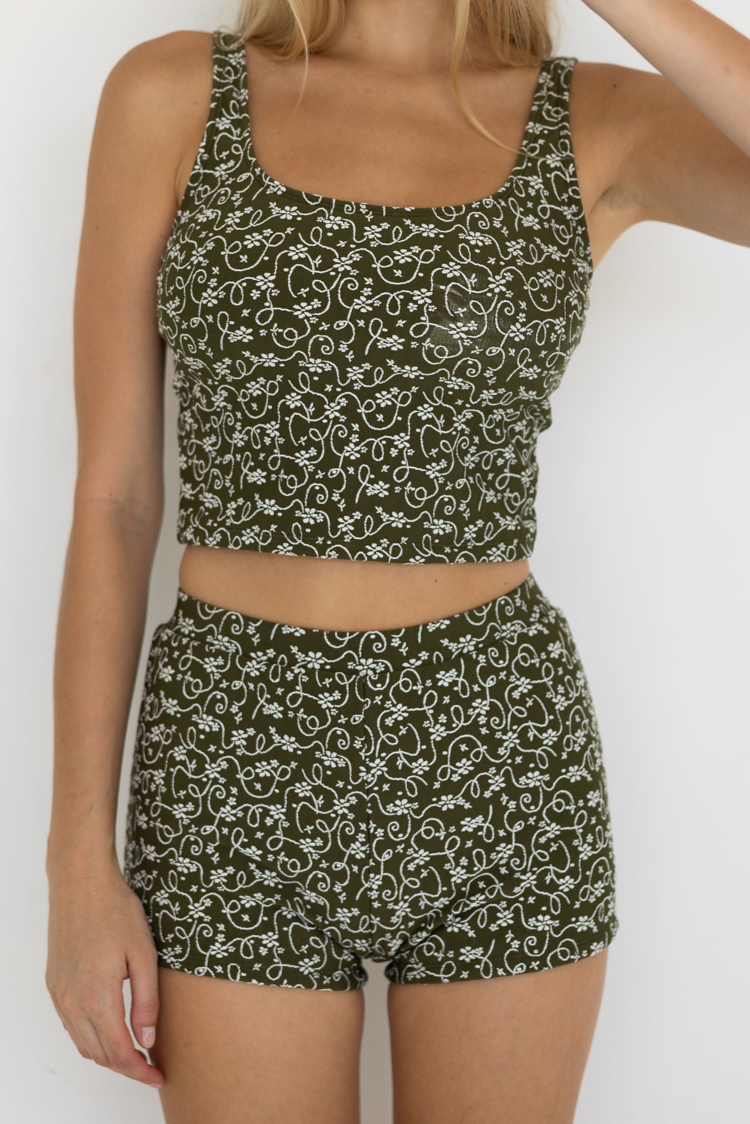 Savannah High Waisted Shorts | Floral Textured Retro Bikini Boy Shorts