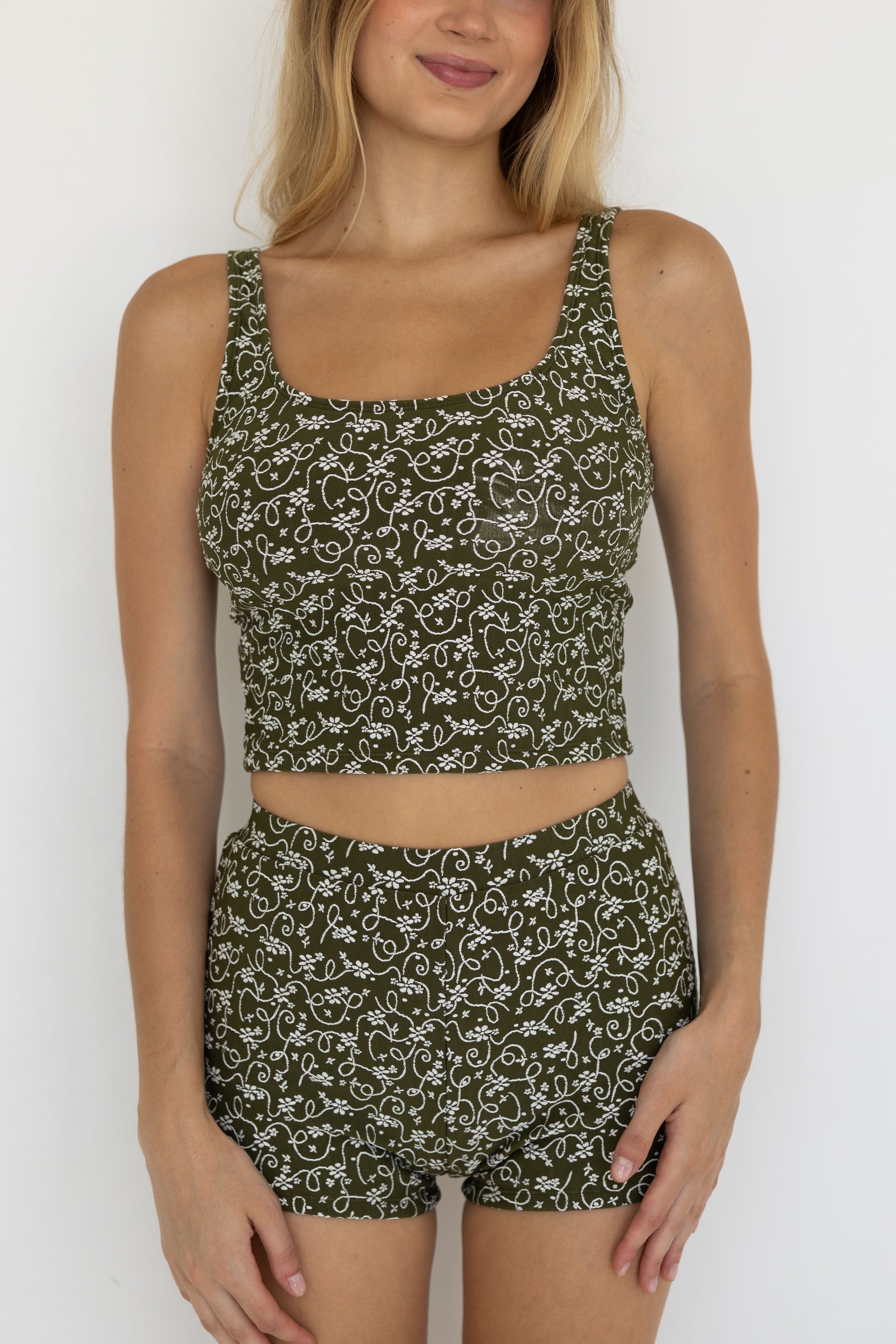 Savannah Top | Floral Textured Square Neck Tankini Top