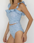 Seaside High Waisted Bottoms | Blue Floral Bikini Bottoms