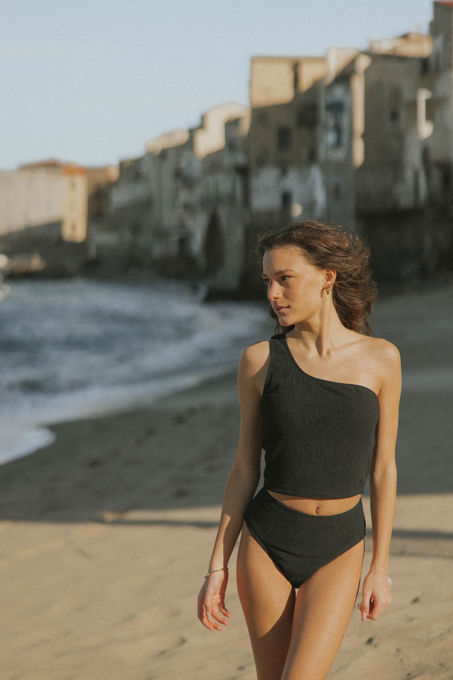 Textured Modest Simple Black Bikini Bottoms