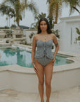 Sierra High Waisted Bottoms | Blue Textured Full Coverage Swim Bottoms