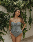 Sierra Top | Blue Textured Floral Halter Tankini Top
