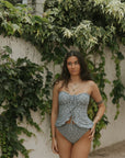Sierra High Waisted Bottoms | Blue Textured Full Coverage Swim Bottoms