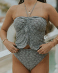 Sierra High Waisted Bottoms | Blue Textured Full Coverage Swim Bottoms