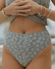 Sierra High Waisted Bottoms | Blue Textured Full Coverage Swim Bottoms