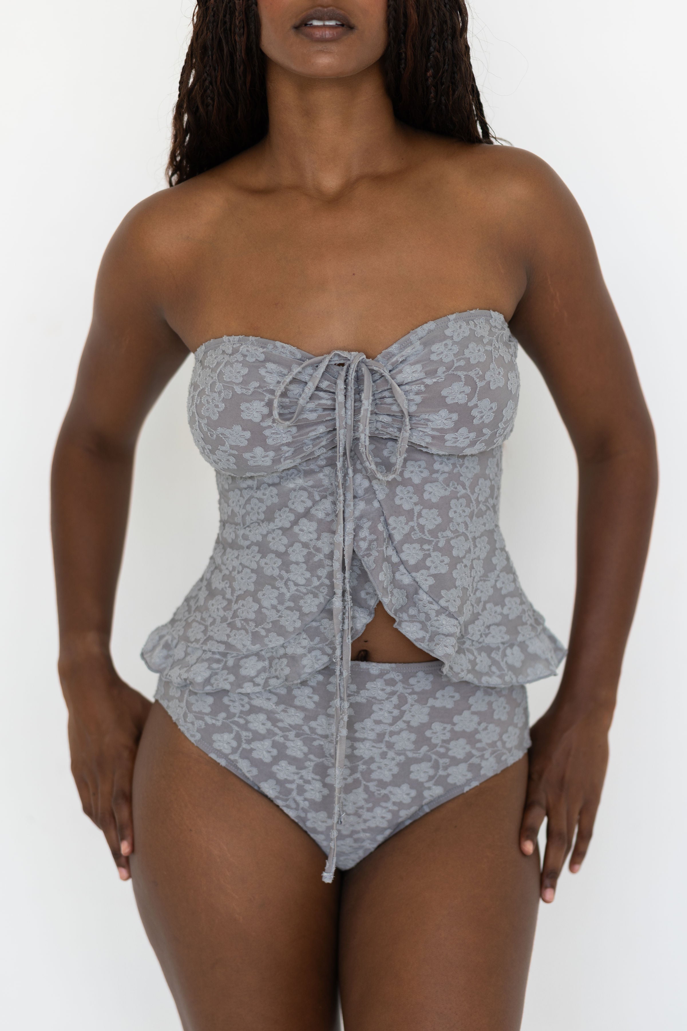 Sierra Top | Blue Textured Floral Halter Tankini Top
