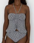 Sierra Top | Blue Textured Floral Halter Tankini Top